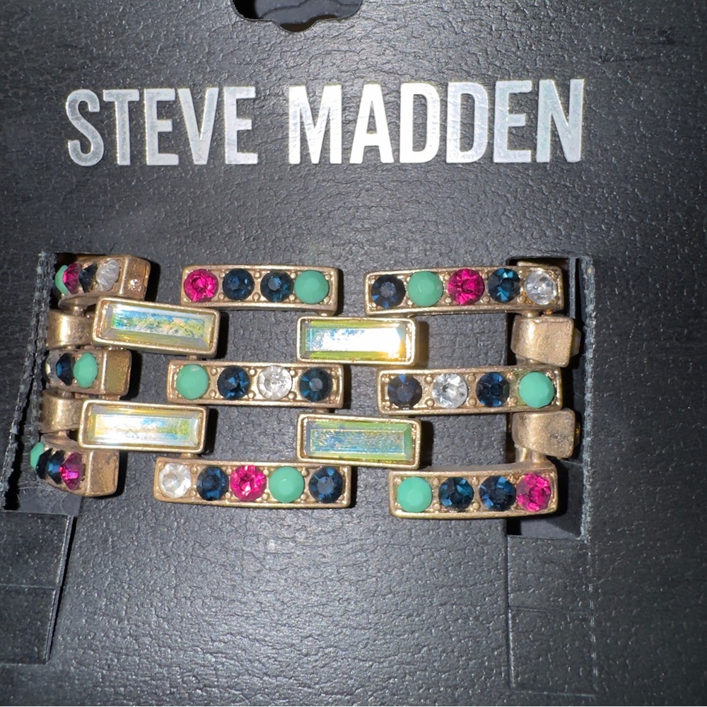 NWT Steve Madden Multicolor Crystal Statement Bracelet - Gold Tone